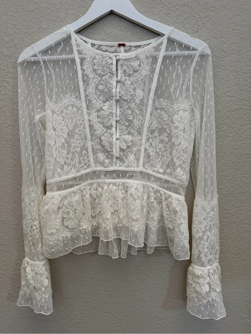 Free People Penelope Ivory Lace Peplum Top Romantic Boho Pirate Renaissance XS